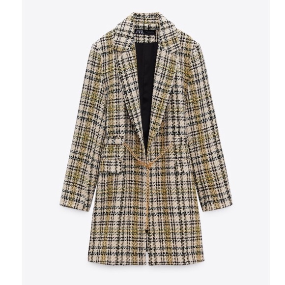 Zara mixed tweed blazer dress with gold chain belt - Picture 5 of 11